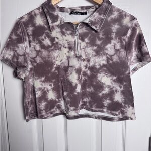 Boohoo Mauve Tie-Dye Zip Crop Top